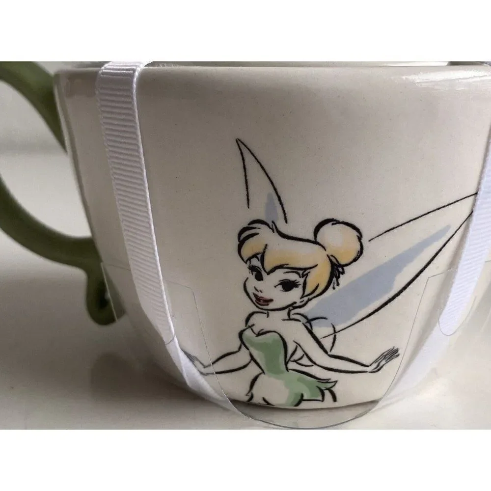 Set Of 4 Rae Dunn Disney Green Tinkerbell Measuring Cups Ceramic With Handle NEW